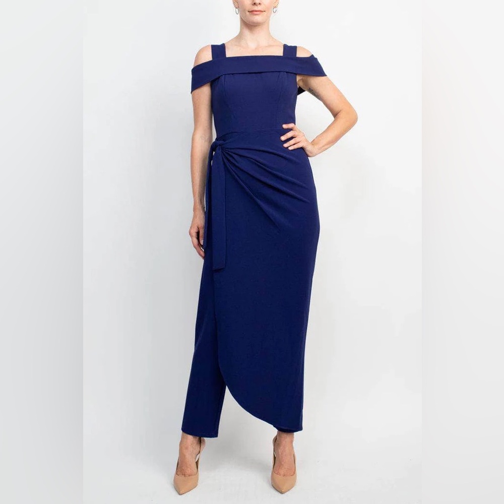 Elegant Navy Blue Off-Shoulder Dress